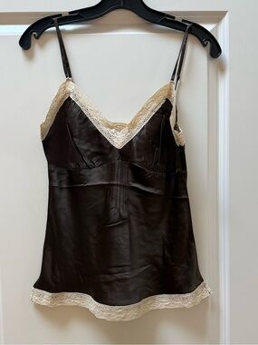 Gold Hawk 100% Silk Camisole – Hershey Kiss with Ivory Lace